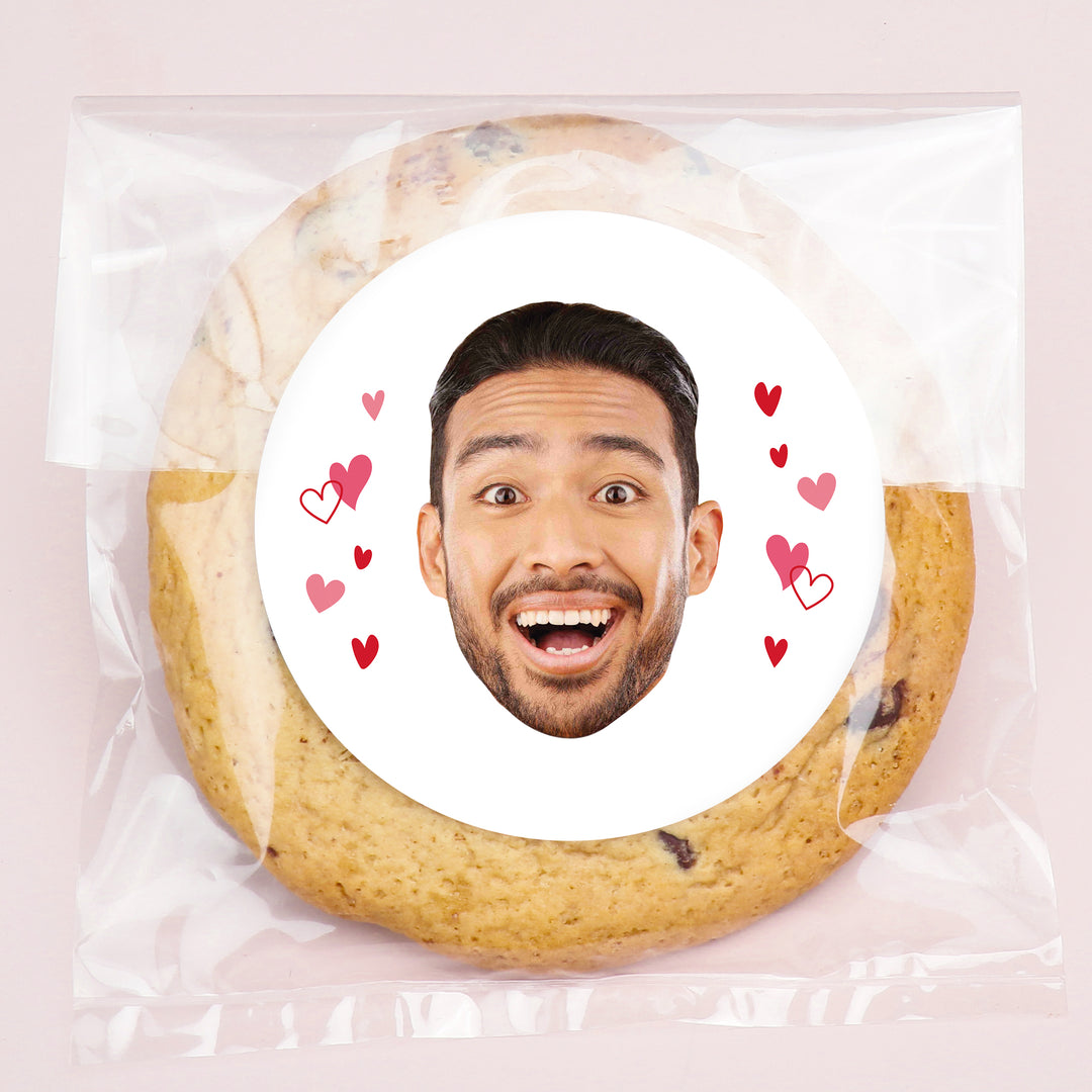 Custom Face Stickers & Clear Cookie Bags - Pink & Red Hearts