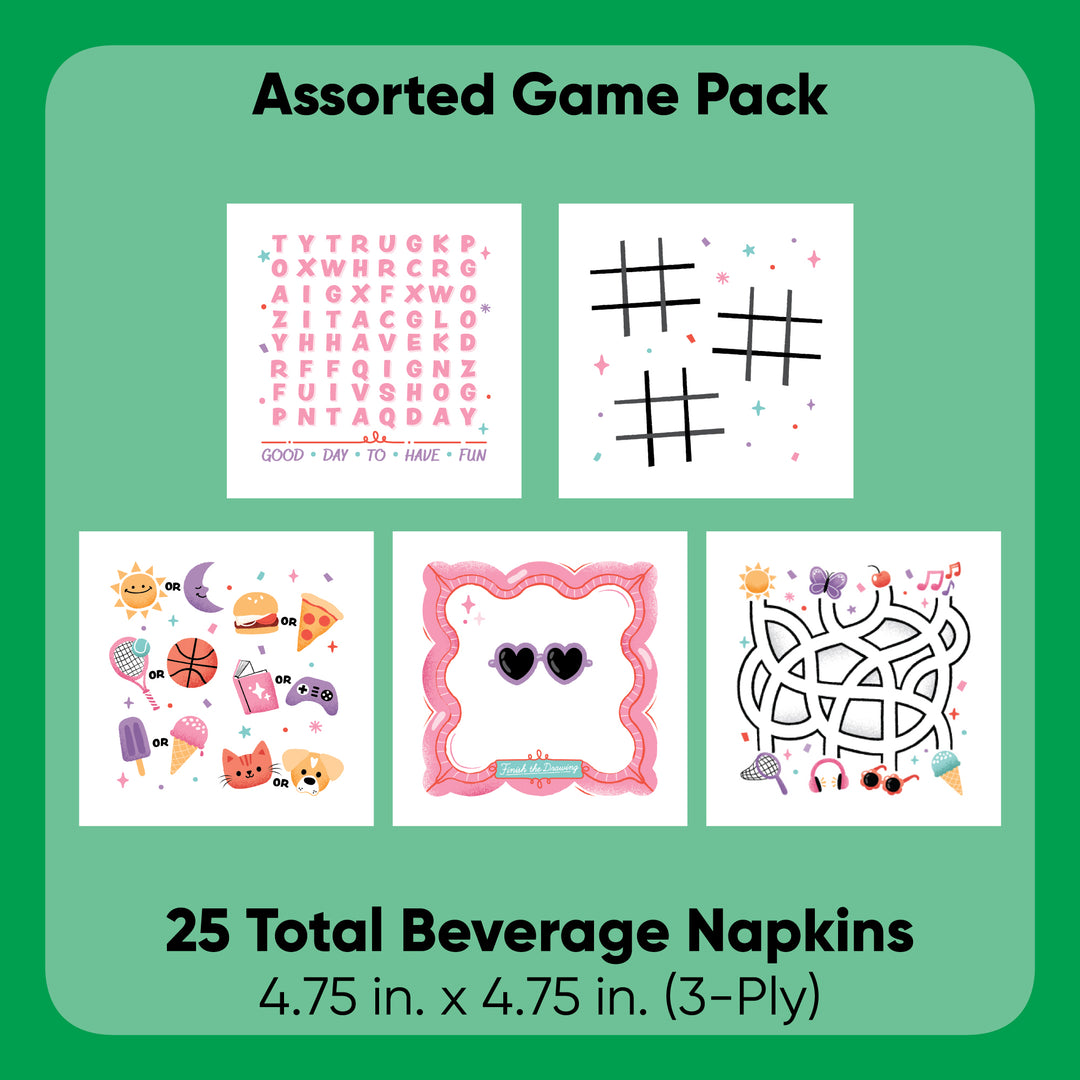 Big Dot of Happiness Girl Birthday Beverage Game Napkins, Pink Birthday Party Game and Activities, 4.75 x 4.75 Folded Napkins, 3-ply, Set of 5 Game Kid Napkins, 25 ct