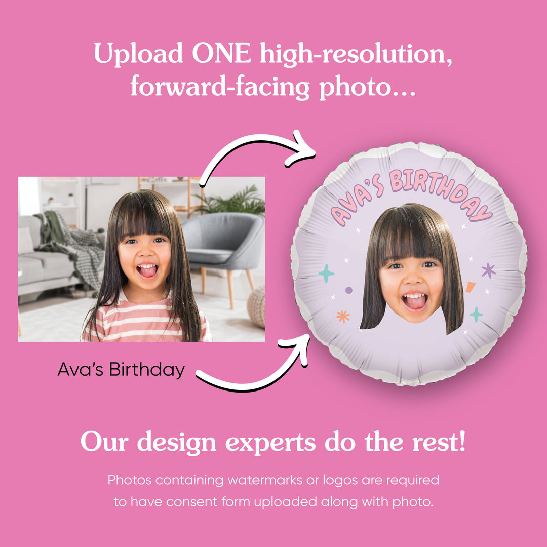 Custom Face Balloon - Pink Birthday - Double Sided - 1 Ct
