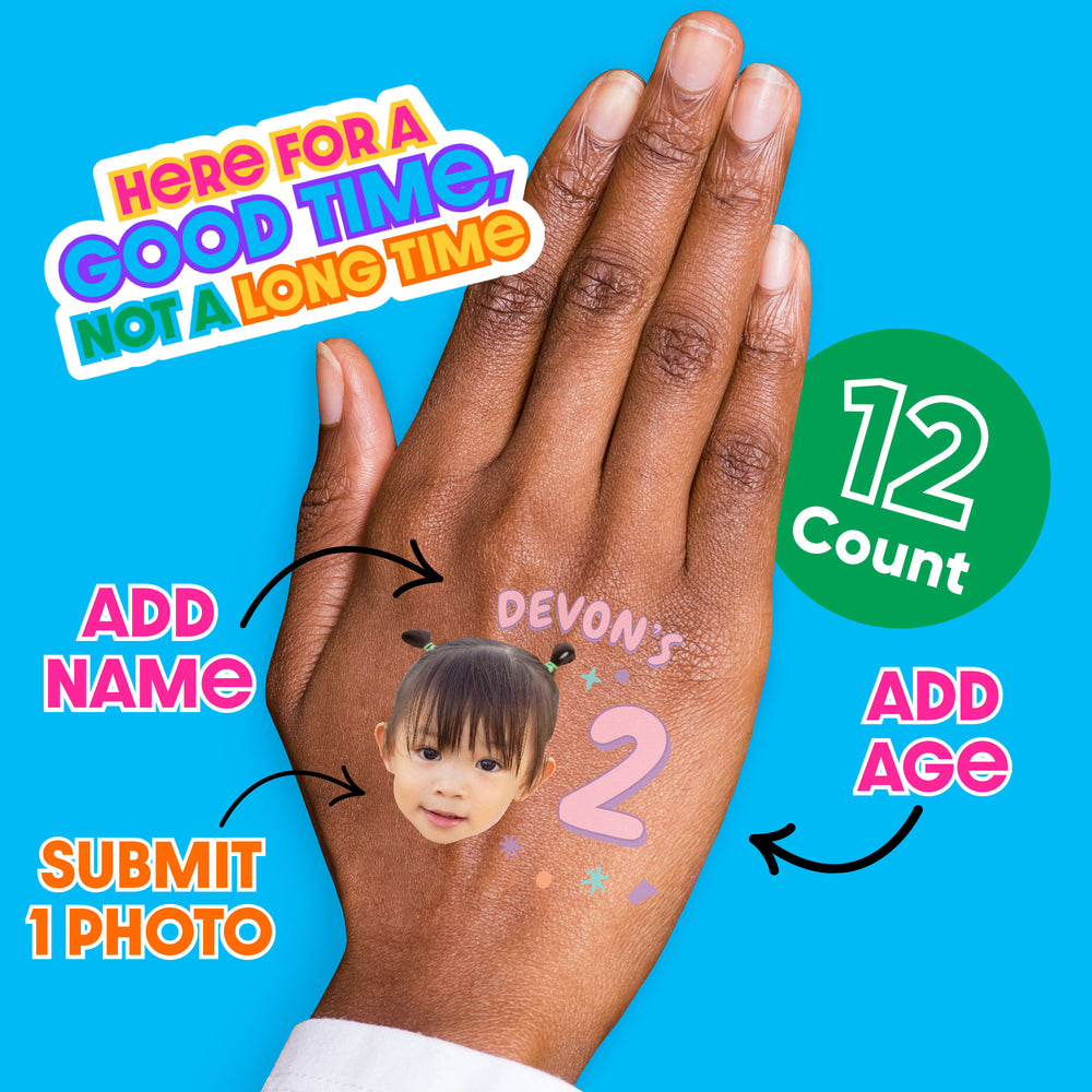 Custom Face Pink Birthday Age Temporary Tattoos - 12 Ct