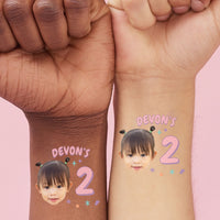 Custom Face Pink Birthday Age Temporary Tattoos - 12 Ct