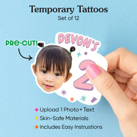 Custom Face Pink Birthday Age Temporary Tattoos - 12 Ct