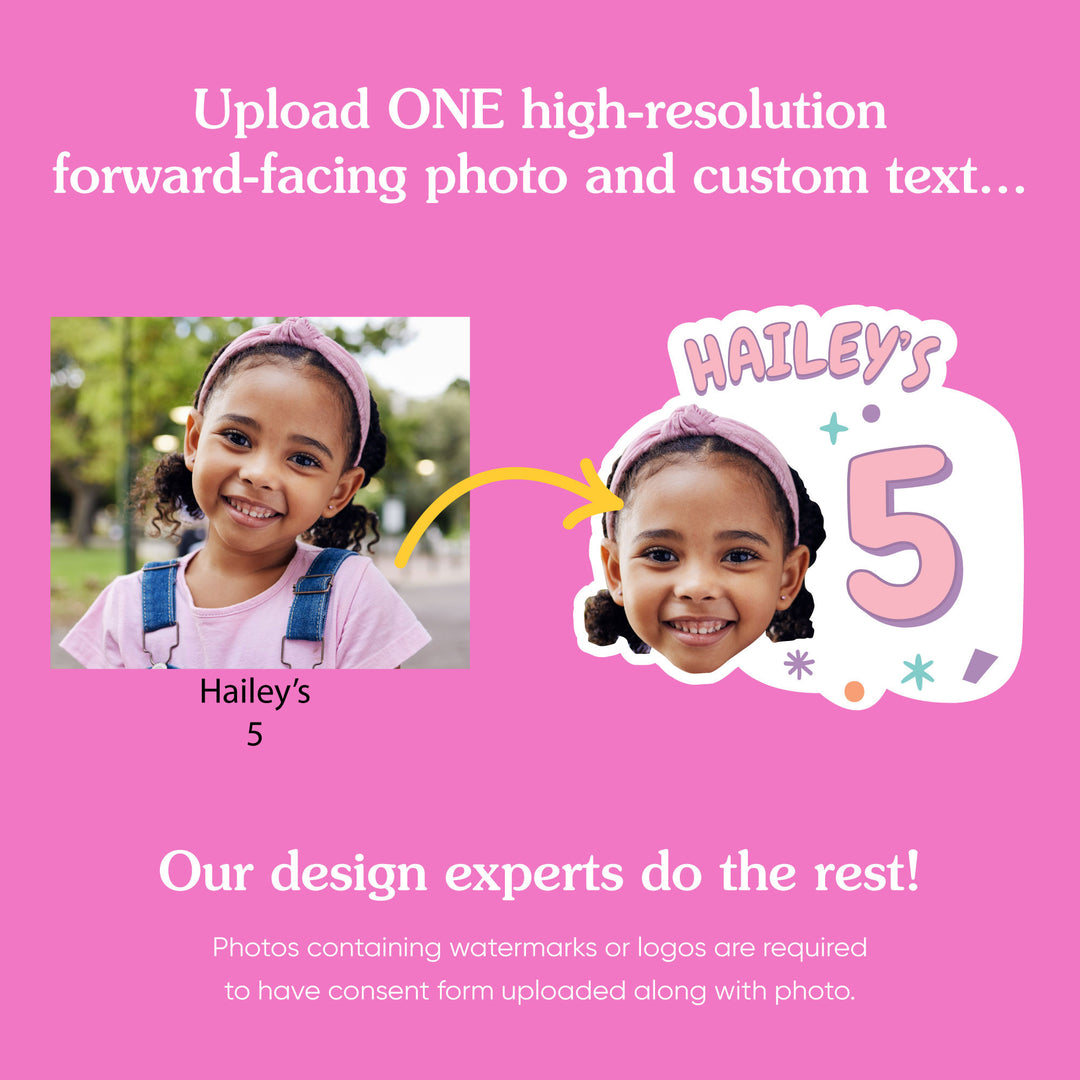 Custom Face Pink Birthday Age Temporary Tattoos - 12 Ct