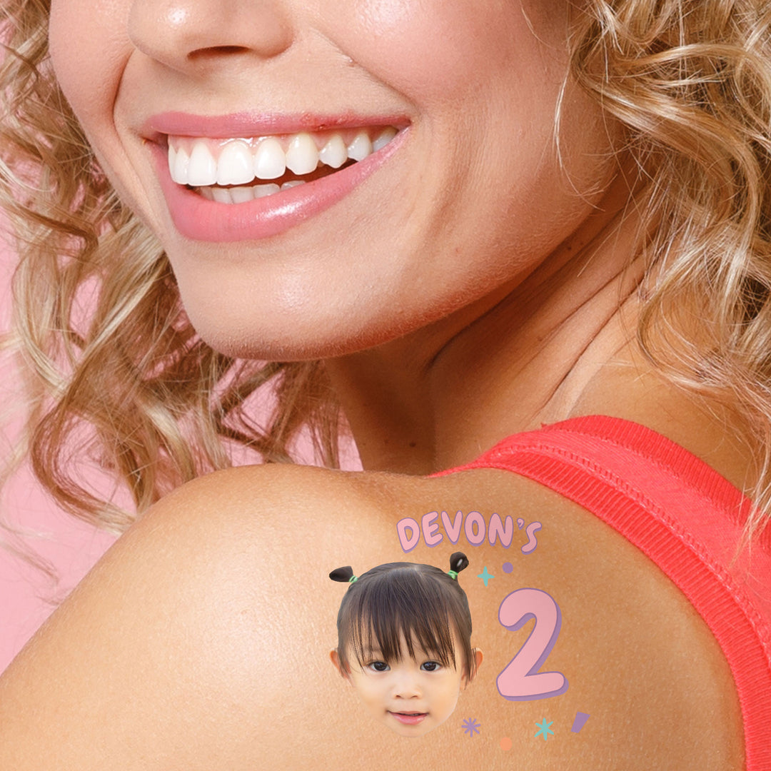 Custom Face Pink Birthday Age Temporary Tattoos - 12 Ct