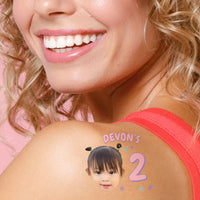 Custom Face Pink Birthday Age Temporary Tattoos - 12 Ct