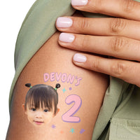 Custom Face Pink Birthday Age Temporary Tattoos - 12 Ct