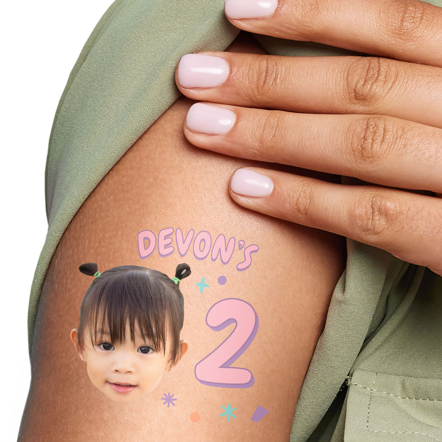 Custom Face Pink Birthday Age Temporary Tattoos - 12 Ct