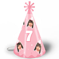 Custom Face & Age Birthday Cone Hat - 8 Ct