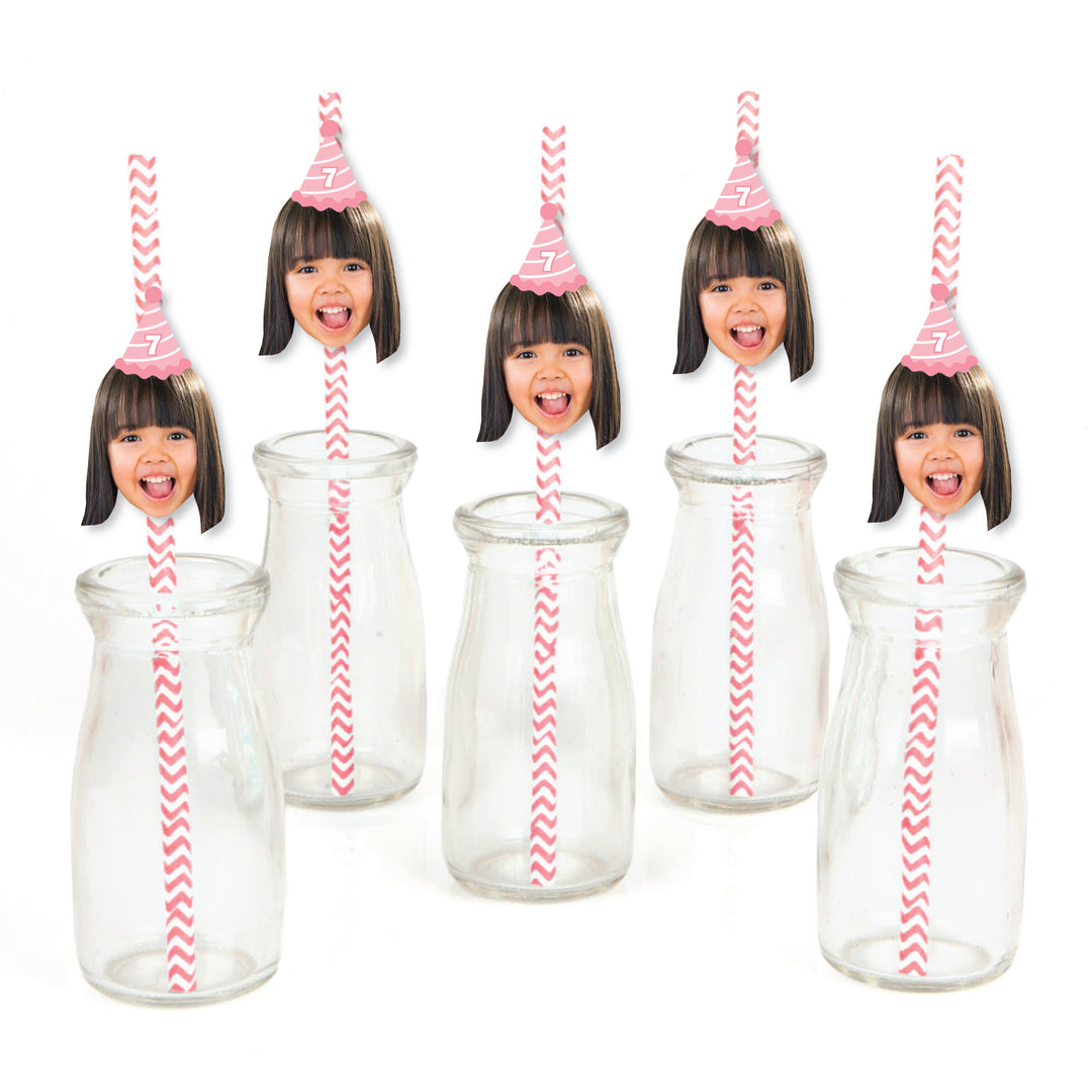 Custom Face Straw Decor - Birthday Hat - 24 Ct