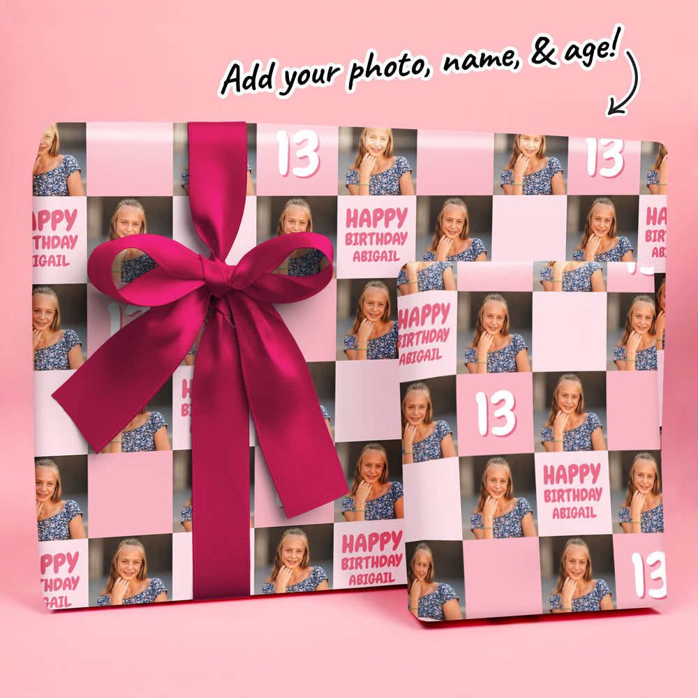 Custom Photo Wrapping Paper - Pink Birthday