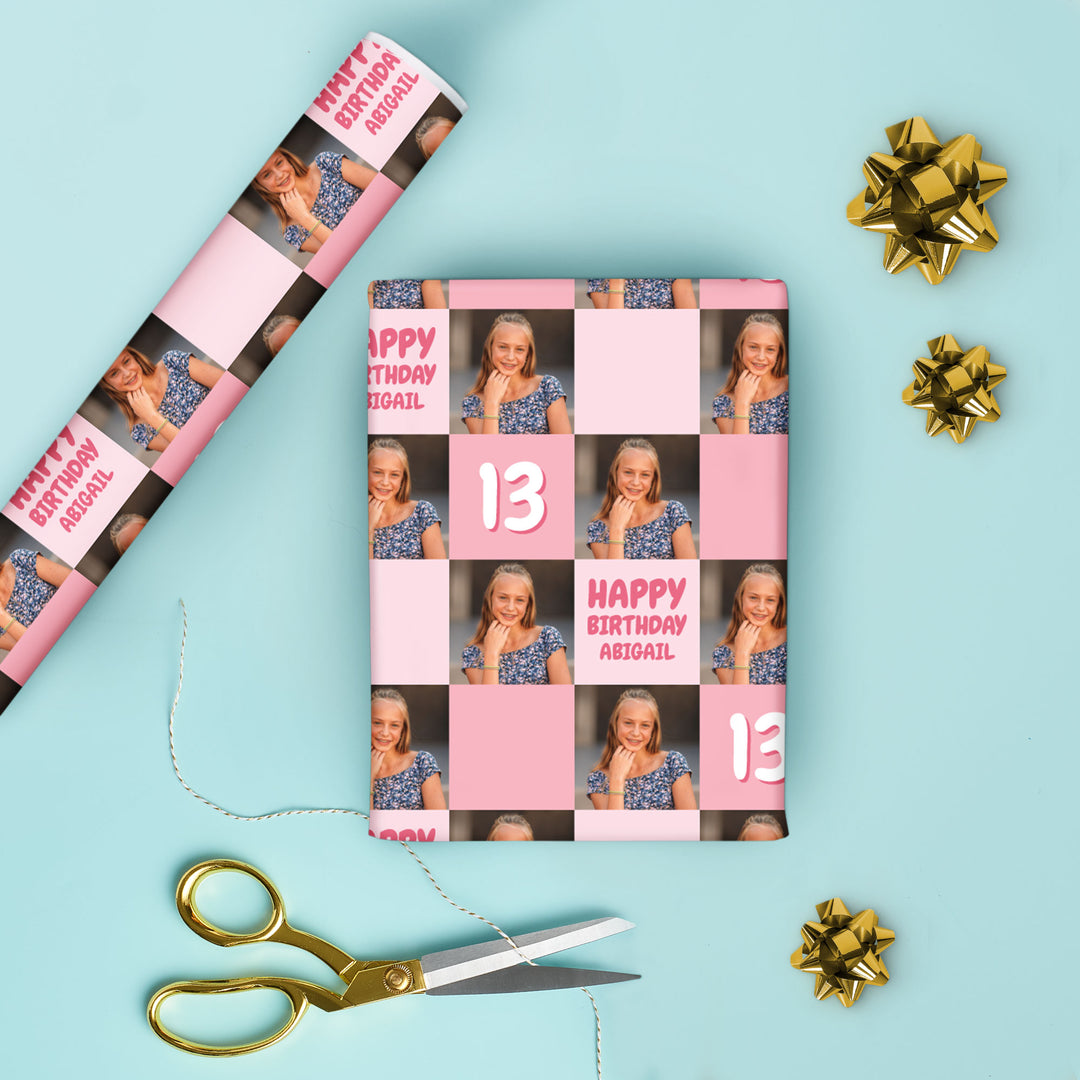 Custom Photo Wrapping Paper - Pink Birthday
