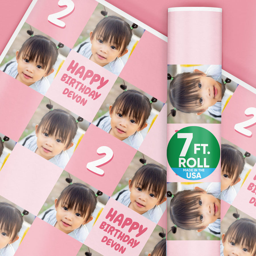 Custom Photo Wrapping Paper - Pink Birthday