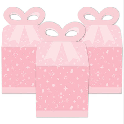 Pink Confetti Stars - Square Favor Gift Boxes - Simple Party Bow Boxes - Set of 12
