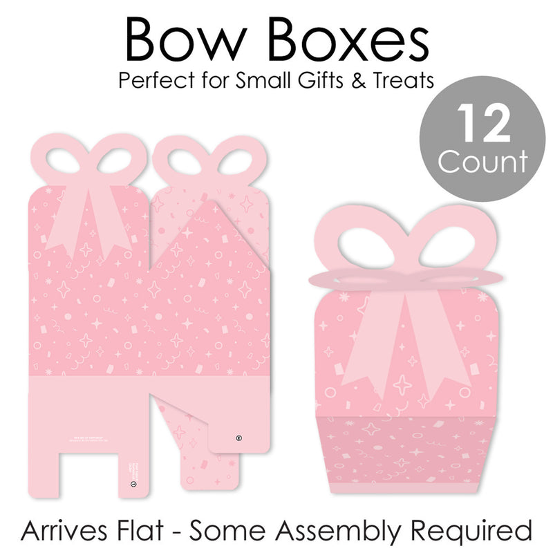 Pink Confetti Stars - Square Favor Gift Boxes - Simple Party Bow Boxes - Set of 12