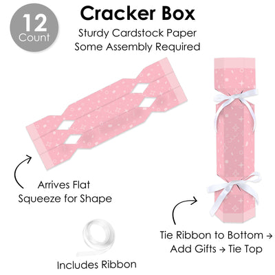 Pink Confetti Stars - No Snap Simple Party Table Favors - DIY Cracker Boxes - Set of 12