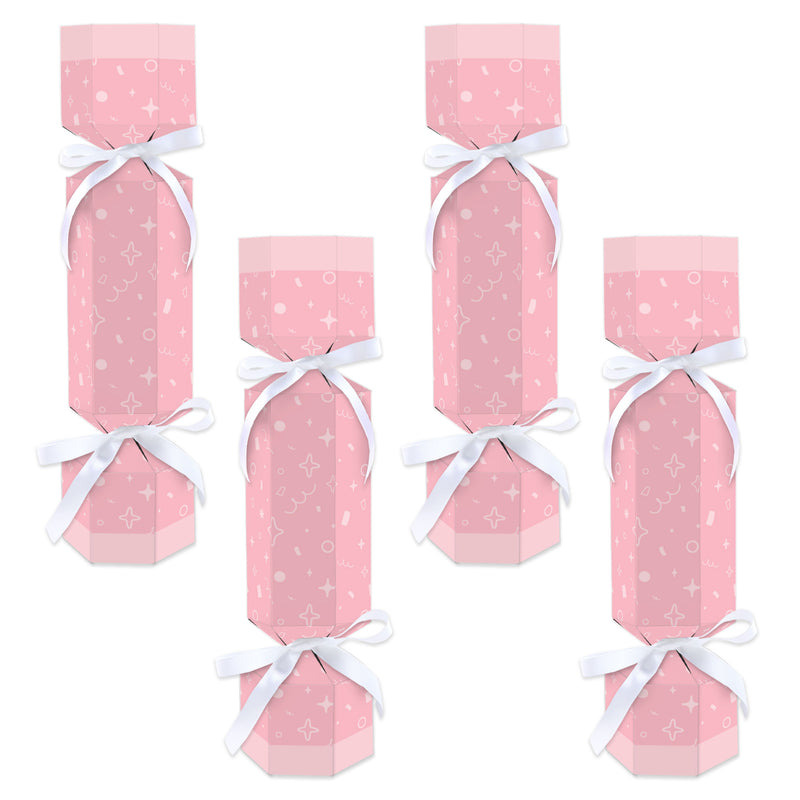 Pink Confetti Stars - No Snap Simple Party Table Favors - DIY Cracker Boxes - Set of 12