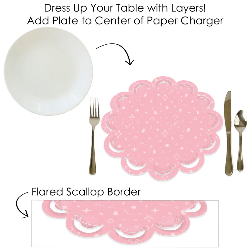 Pink Confetti Stars - Simple Party Round Table Decorations - Paper Chargers - Place Setting For 12