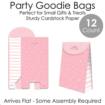 Pink Confetti Stars - Simple Gift Favor Bags - Party Goodie Boxes - Set of 12