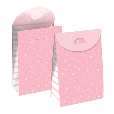 Pink Confetti Stars - Simple Gift Favor Bags - Party Goodie Boxes - Set of 12