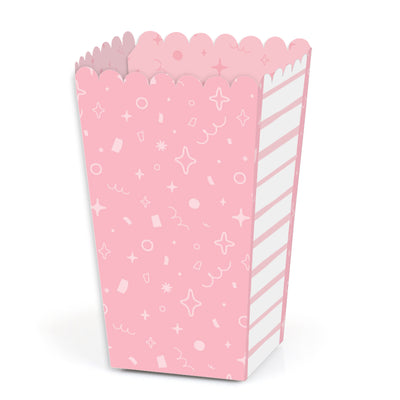 Pink Confetti Stars - Simple Party Favor Popcorn Treat Boxes - Set of 12