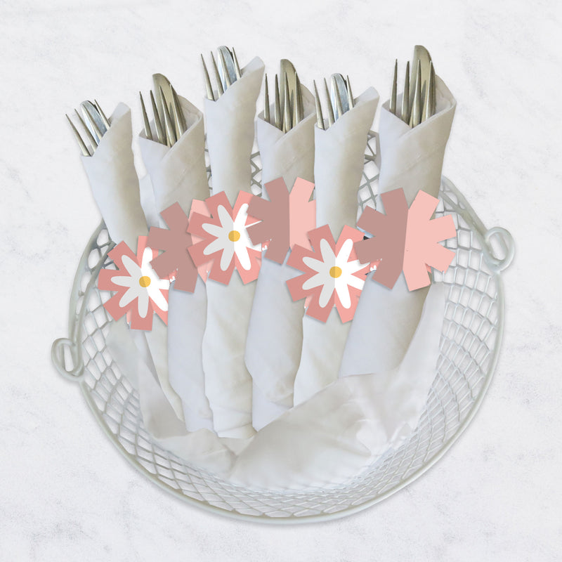 Pink Daisy Flowers - Floral Party Paper Napkin Holder - Napkin Rings - Set of 24