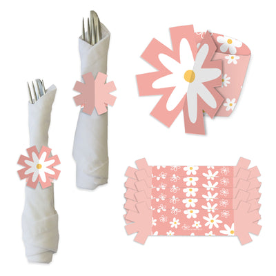 Pink Daisy Flowers - Floral Party Paper Napkin Holder - Napkin Rings - Set of 24