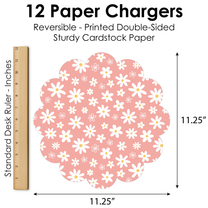 Pink Daisy Flowers - Floral Party Round Table Decorations - Paper Chargers - Place Setting For 12