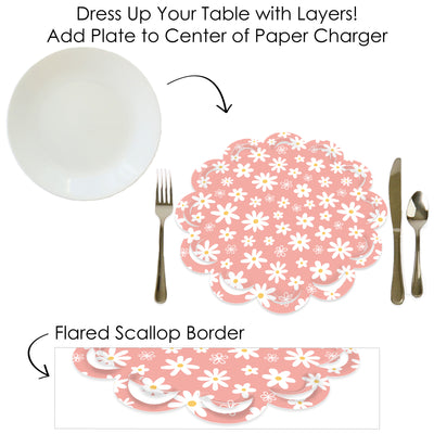 Pink Daisy Flowers - Floral Party Round Table Decorations - Paper Chargers - Place Setting For 12