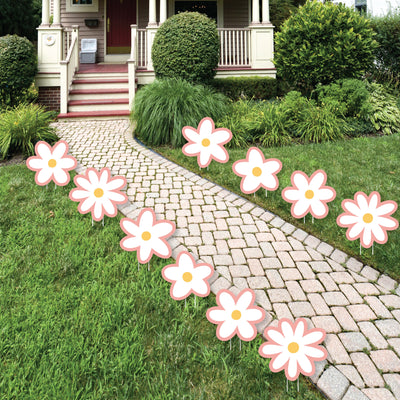 Pink Daisy Flowers - Lawn Decorations - Outdoor Floral Party Yard Decorations - 10 Piece