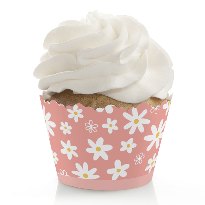 Pink Daisy Flowers - Floral Party Decorations - Party Cupcake Wrappers - Set of 12
