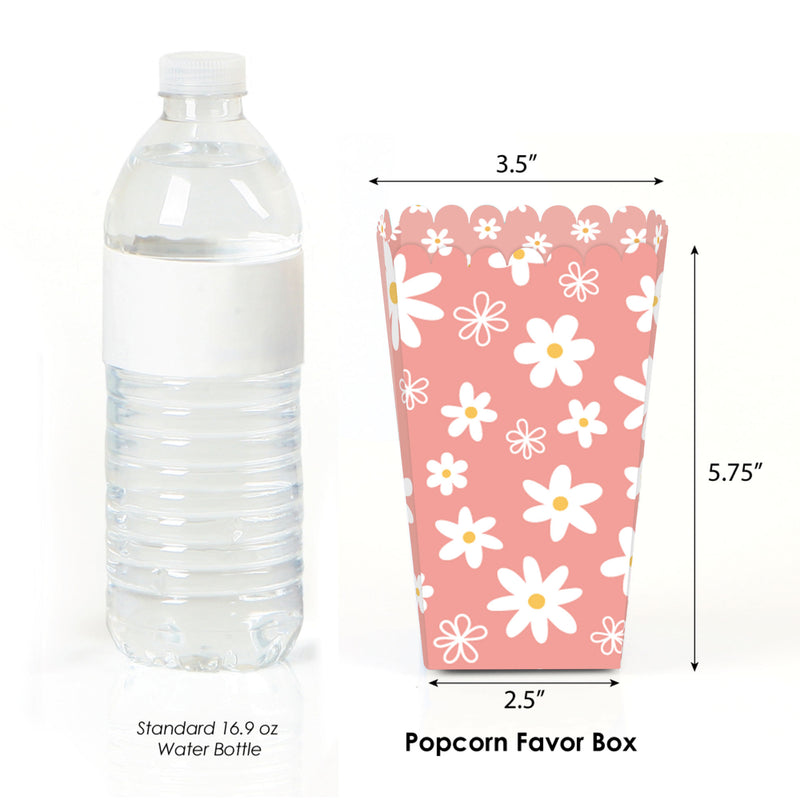 Pink Daisy Flowers - Floral Party Favor Popcorn Treat Boxes - Set of 12