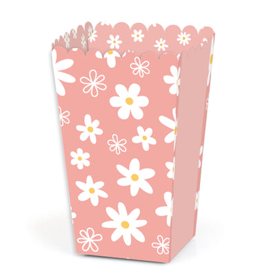 Pink Daisy Flowers - Floral Party Favor Popcorn Treat Boxes - Set of 12