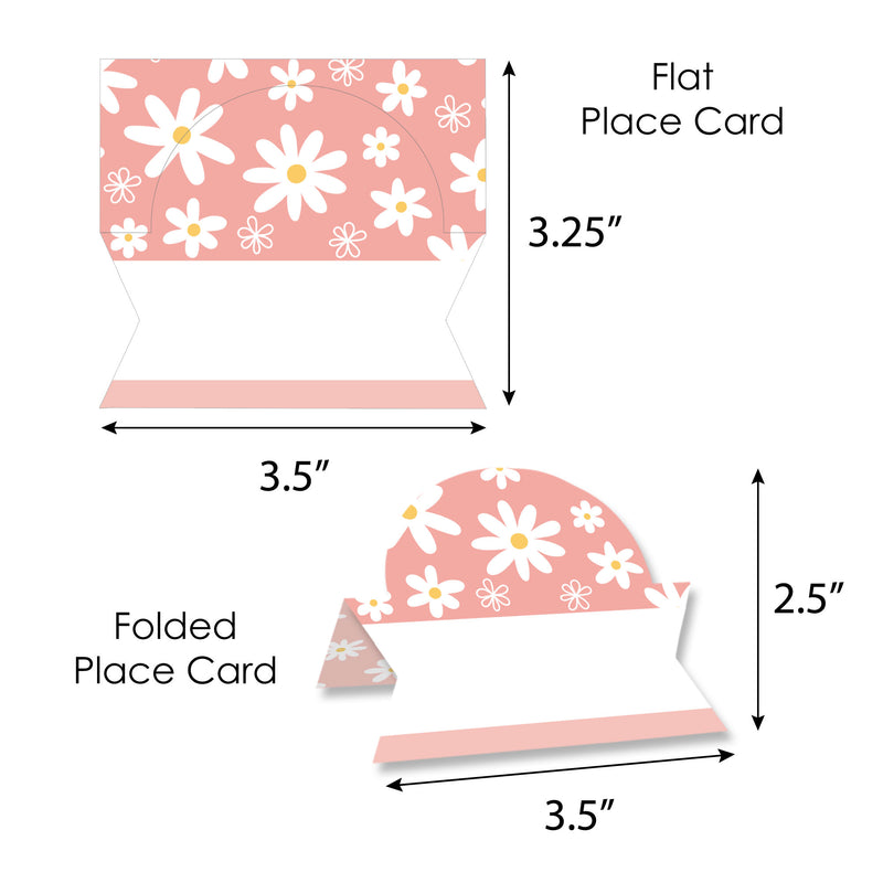 Pink Daisy Flowers - Floral Party Tent Buffet Card - Table Setting Name Place Cards - Set of 24