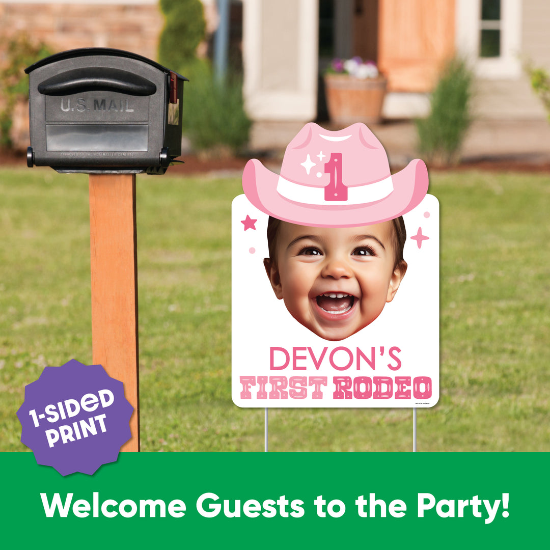 Custom Face Pink First Rodeo Photo Yard Sign