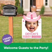 Custom Face Pink First Rodeo Photo Yard Sign