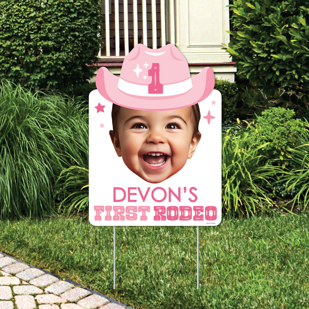 Custom Face Pink First Rodeo Photo Yard Sign