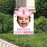 Custom Face Pink First Rodeo Photo Yard Sign