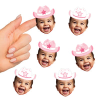 Custom Photo Pink First Rodeo Fun Face Cut-Out Stickers - Set of 24