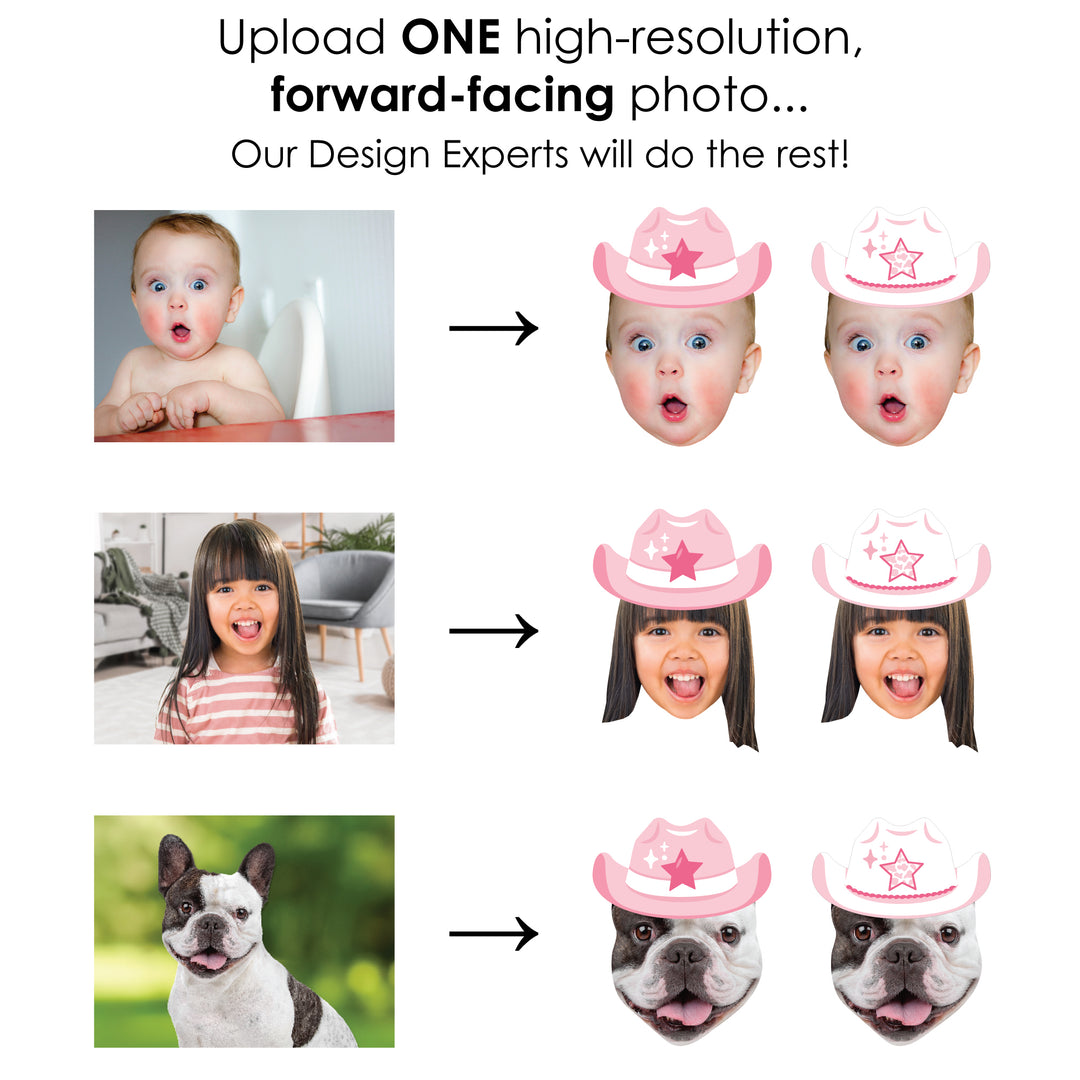 Custom Photo Pink First Rodeo - Fun Face Lawn Decorations - Cowgirl 1st Birthday Party Outdoor Yard Signs - 10 Piece