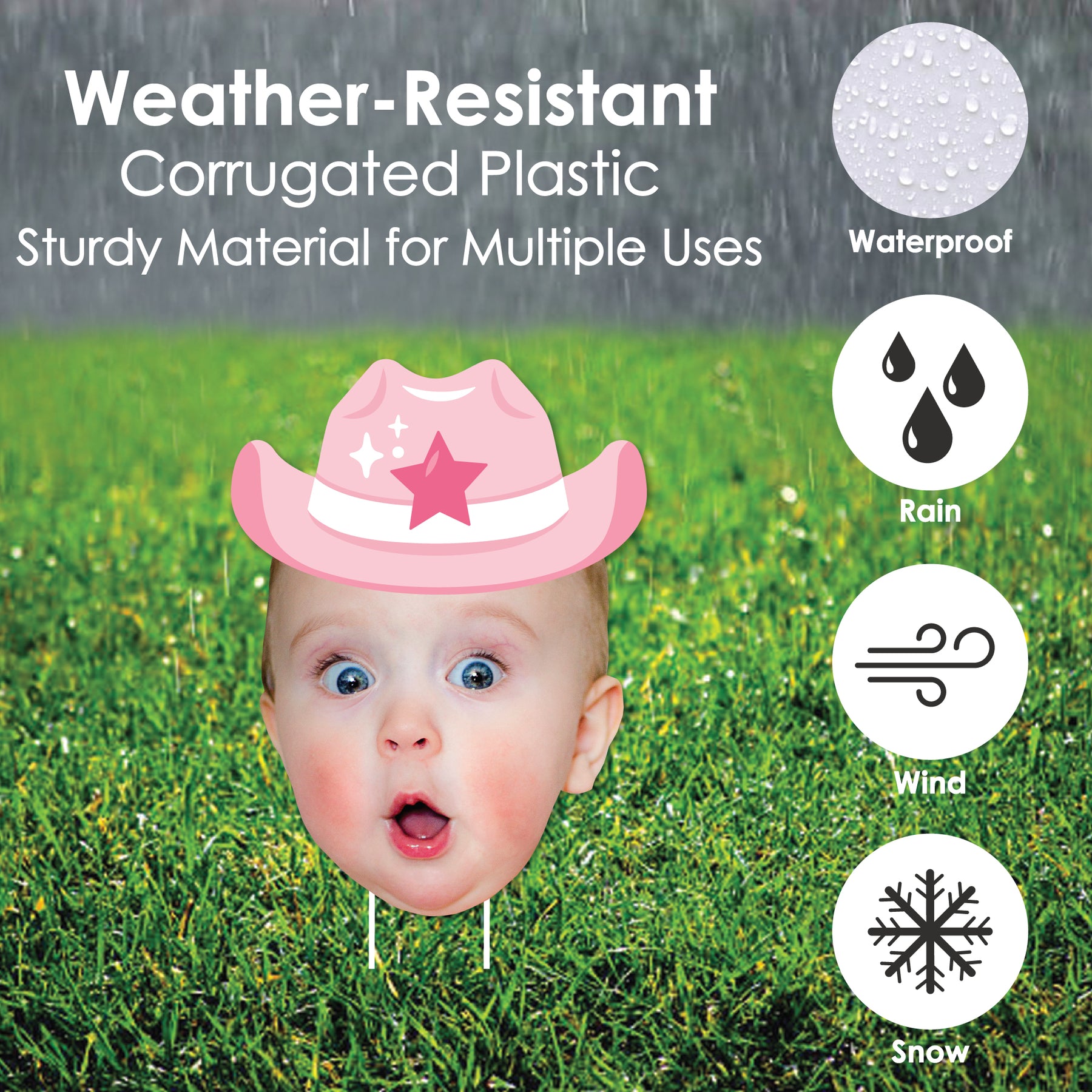 Custom Photo Pink First Rodeo - Fun Face Lawn Decorations - Cowgirl 1st ...