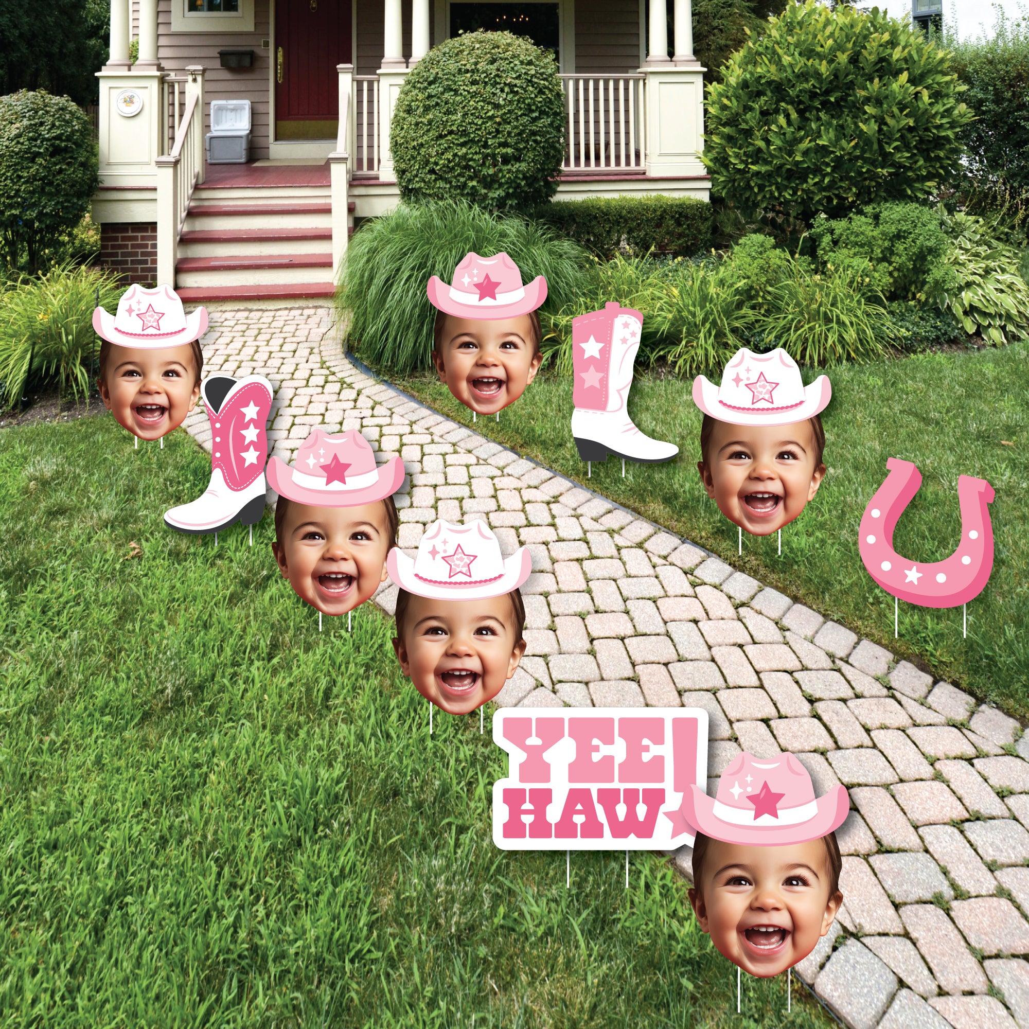 Custom Photo Pink First Rodeo - Fun Face Lawn Decorations - Cowgirl 1st ...
