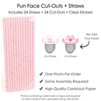 Custom Photo Pink First Rodeo - Cowgirl 1st Birthday Party Fun Face Paper Straw Decor - Set of 24