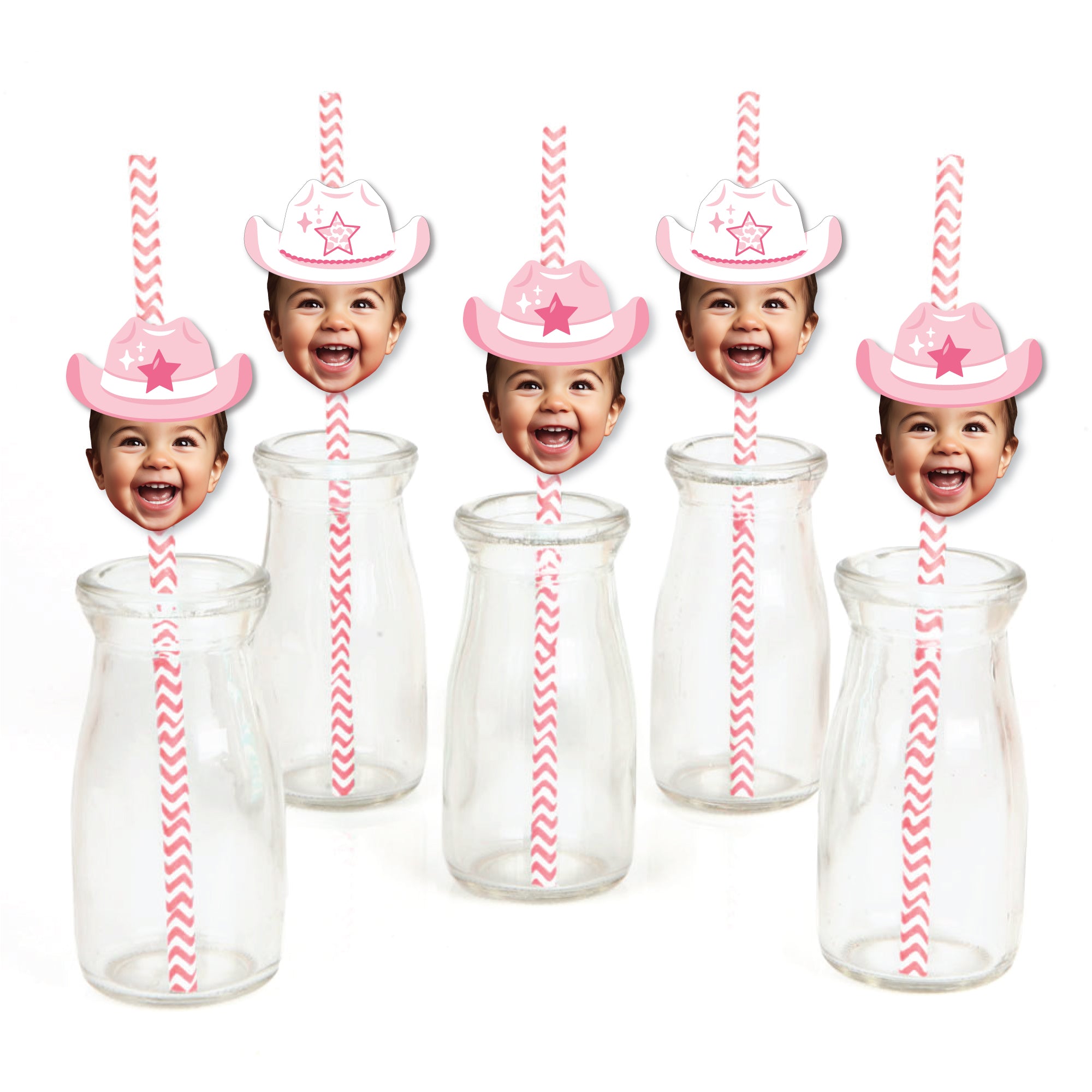 Custom Photo Pink First Rodeo - Cowgirl 1st Birthday Party Fun Face ...
