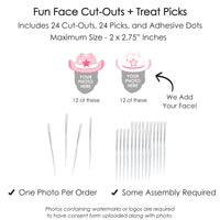 Custom Photo Pink First Rodeo - Cowgirl 1st Birthday Party Dessert Cupcake Toppers - Fun Face Clear Treat Picks - Set of 24