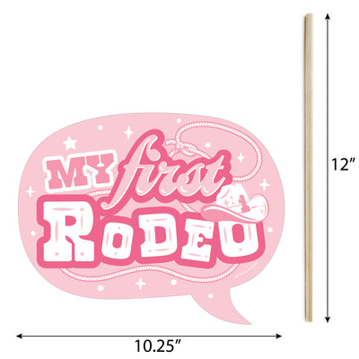 Funny Pink First Rodeo - Cowgirl 1st Birthday Party Photo Booth Props Kit - 10 Piece