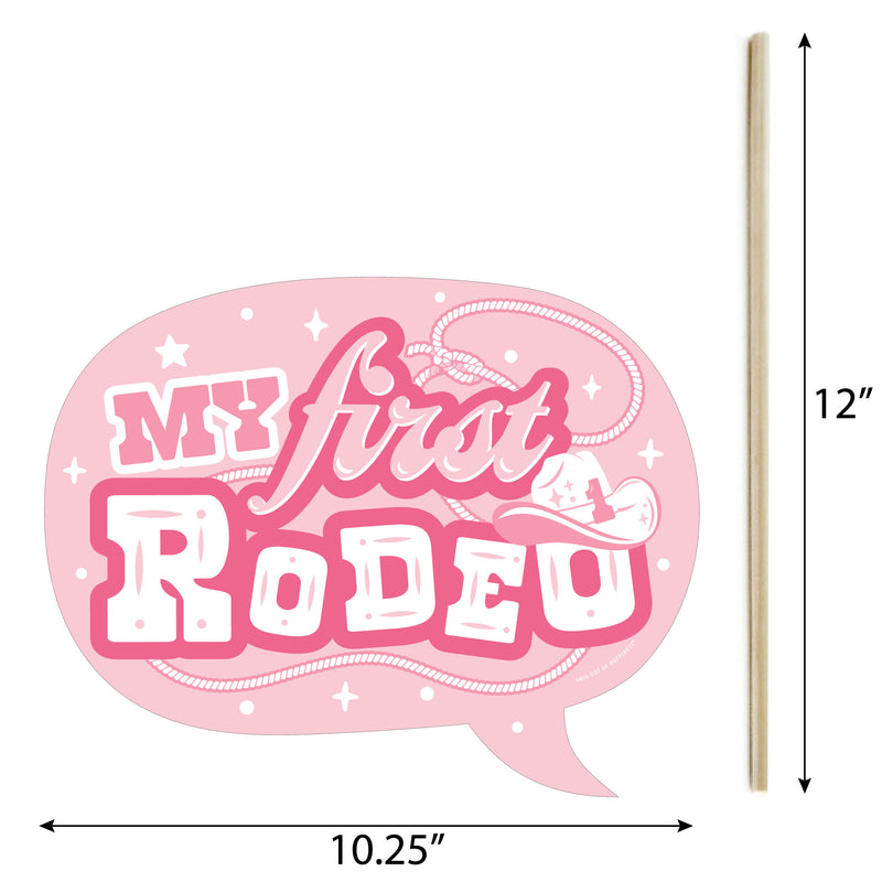 Funny Pink First Rodeo - Cowgirl 1st Birthday Party Photo Booth Props Kit - 10 Piece