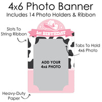 Pink First Rodeo - DIY Cowgirl 1st Birthday Decor - 1-12 Monthly Picture Display - Photo Banner