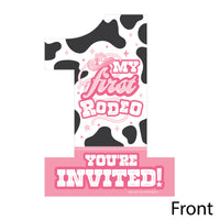 Pink First Rodeo - Shaped Fill-In Invitations - Cowgirl 1st Birthday Party Invitation Cards with Envelopes - Set of 12