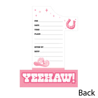 Pink First Rodeo - Shaped Fill-In Invitations - Cowgirl 1st Birthday Party Invitation Cards with Envelopes - Set of 12