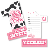 Pink First Rodeo - Shaped Fill-In Invitations - Cowgirl 1st Birthday Party Invitation Cards with Envelopes - Set of 12